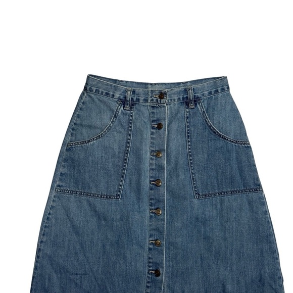 Free People Denim Womens Blue Midi Making Me Crazy Button Fridge Retro Skirt 4 - Picture 2 of 9